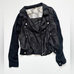 Temperance - Sheer/Lace Black Moto Style Light Weight Coat - Size Large